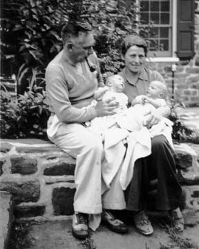 On the farm with second husband Dick Walsh and children